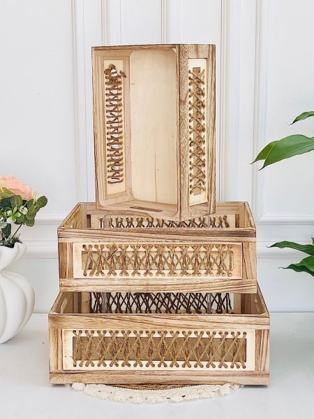طقم 3 صندوق خشب